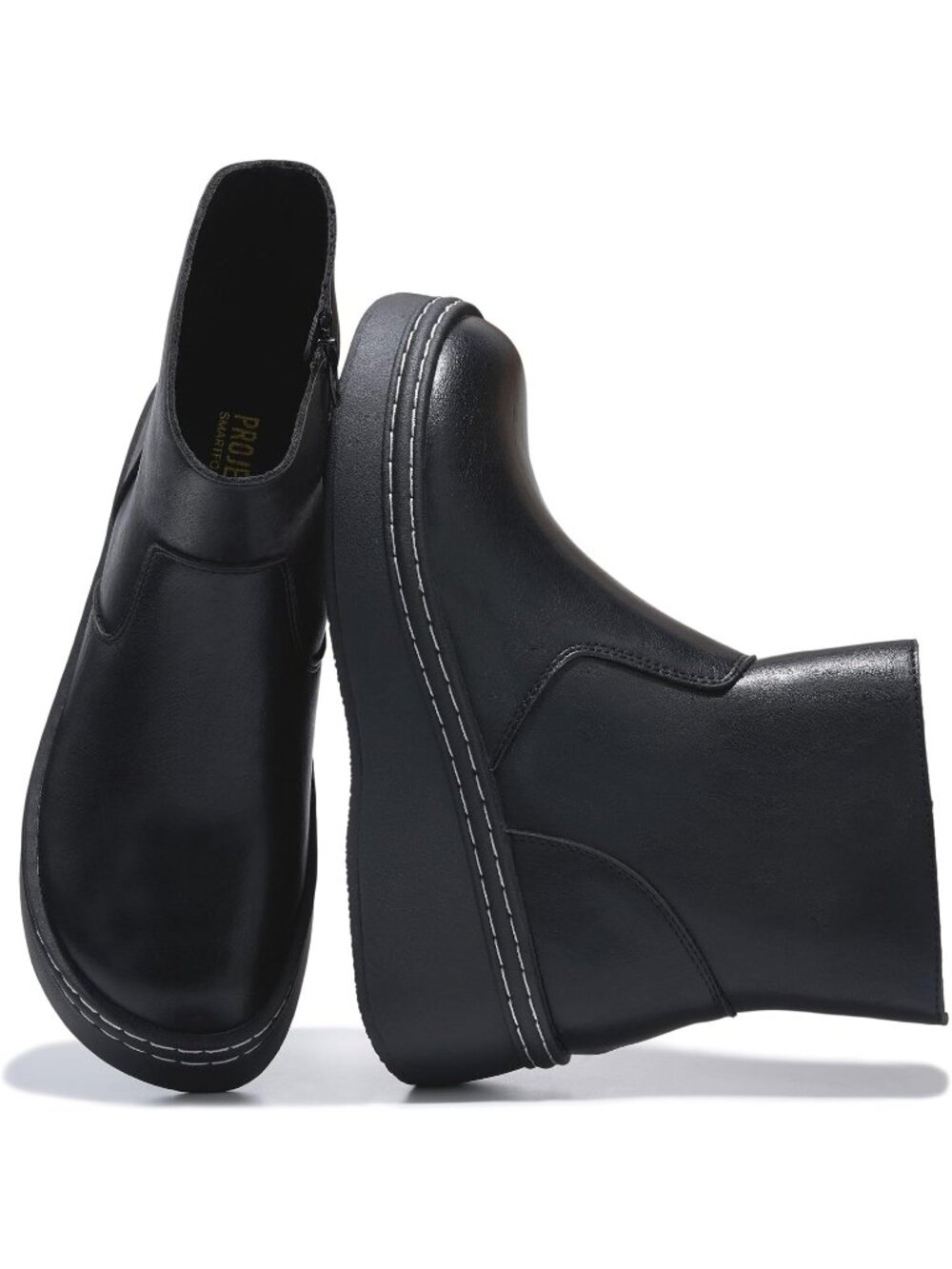 Women's Black Round Toe Comfortable Inside Zipper Platform Ankle Boots